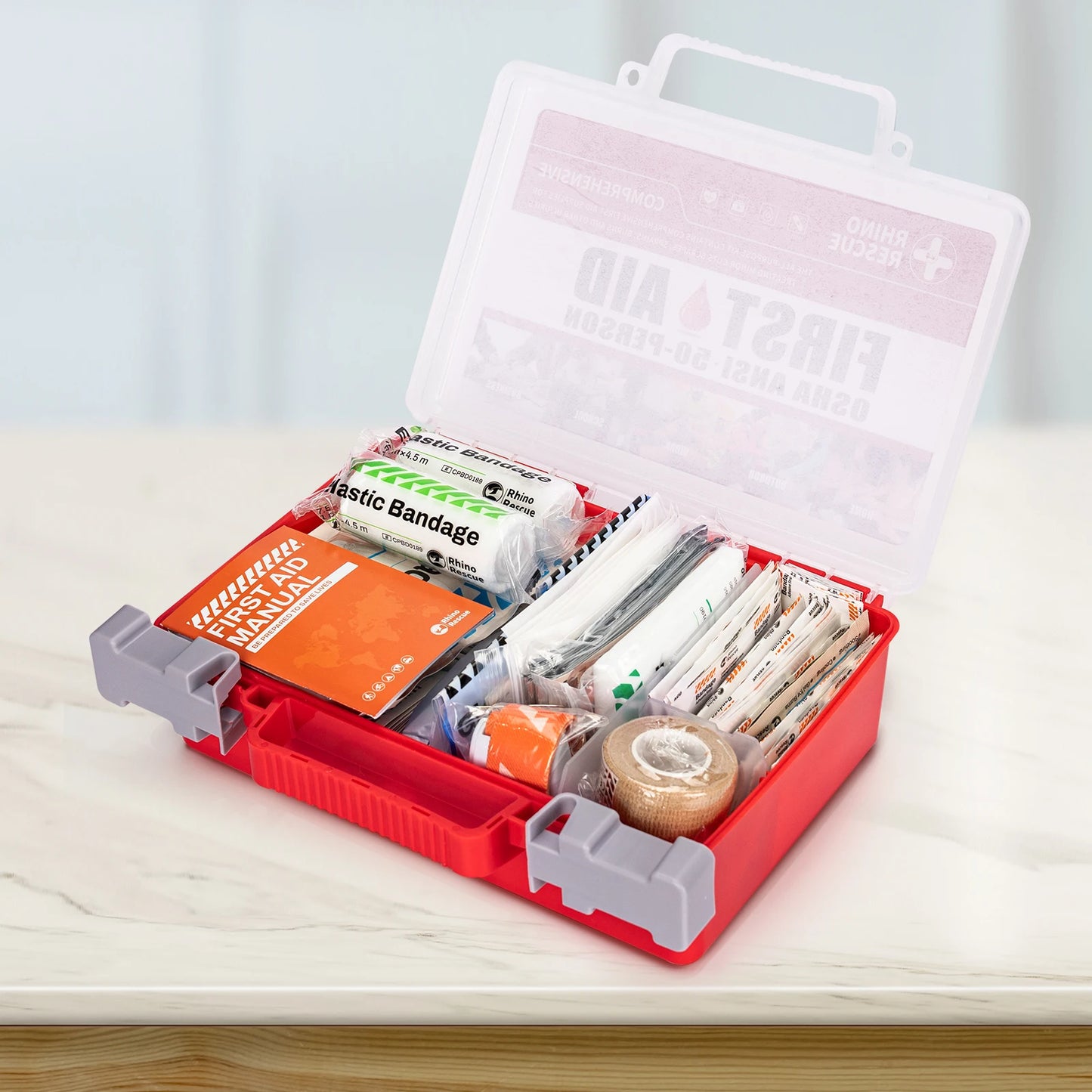 Rhino Rescue full-featured first aid kit, home and office emergency medical supplies, suitable for school, car, outdoor, travel
