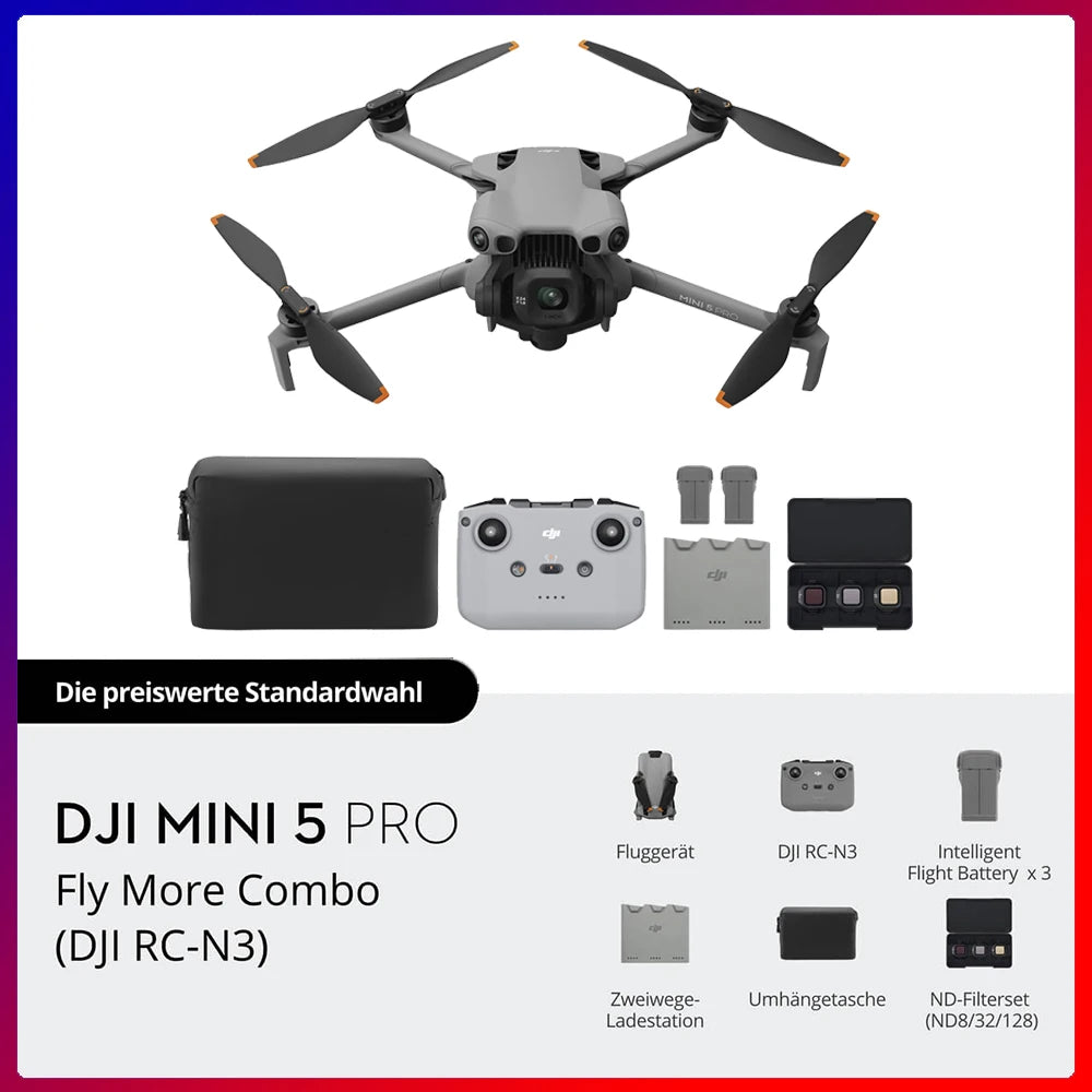 DJI Mini 5 Pro Camera Drones ActiveTrack 360° Ultra-Light Foldable with 1-Inch CMOS 4K Camera Drone Omnidirectional Obstacle Sensing 225° Gimbal 20km Transmission With Mini 5 Pro Accessories for Beginners