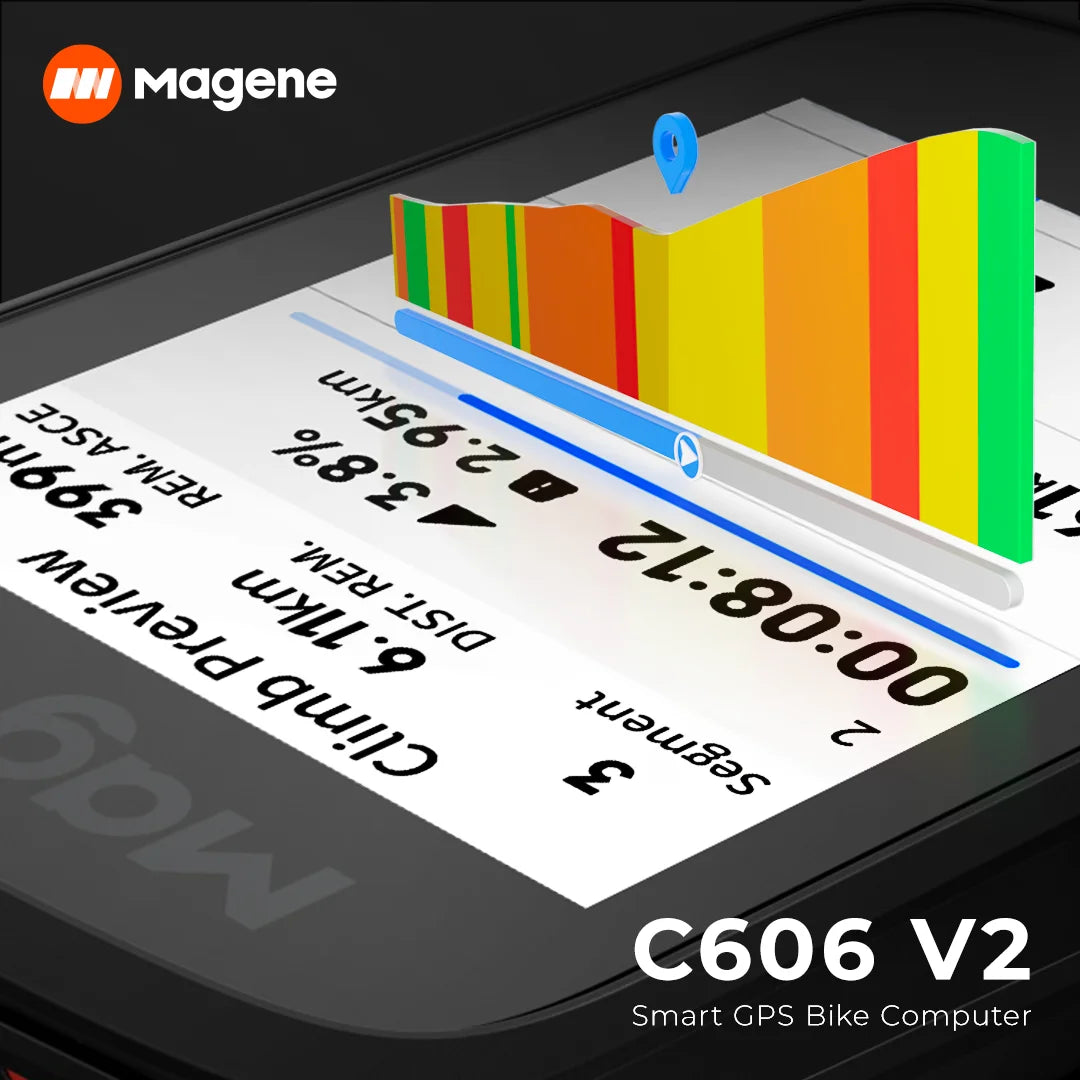 Magene C606V2 GPS Bike Computer Navigation Speedometer Bicycle Odometer Wi-Fi Offline Route Indoor Training 13 Language ClimbPro