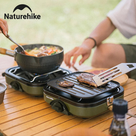 Naturehike Camping Stove 2 Burner Portable High Firepower Folding Camping Gas Burner with Griddle Outdoor Picnic Cooking Set Gas Stove