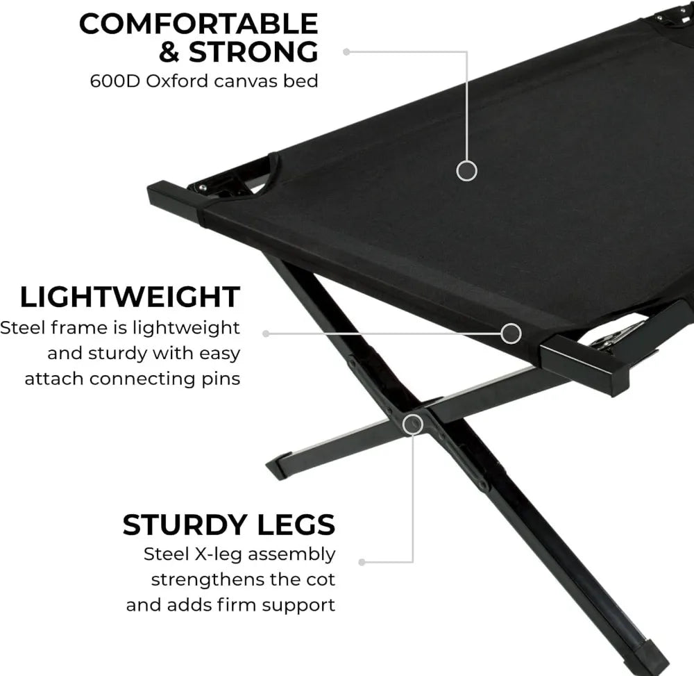 Heavy-Duty Oversized Folding Camping Cot for Adults, Elevated Sleeping Bed, Easy Setup, Supports 400 lbs