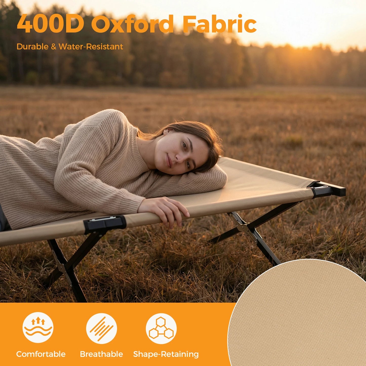 JHK Portable Folding Camping Marching Bed 300 LBS Capacity Collapsible Camping Cot Lounge Chair 73' X 36' Sleeping Cot Sturdy Frame for Outdoor Makeshift Bed