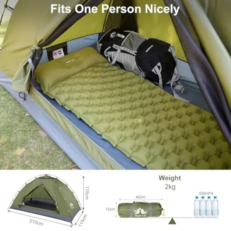 Backpacking tent for 1-2 persons, nylon fabric, olive green, quick-clip setup and heavy rainproof design