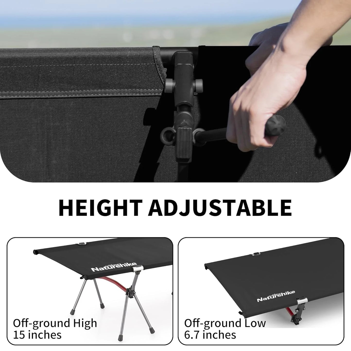 Naturehike Folding Camping Cot Height Adjustable Ultralight Backpacking Cot Portable Outdoor Travel Camping Bed Tent Bed