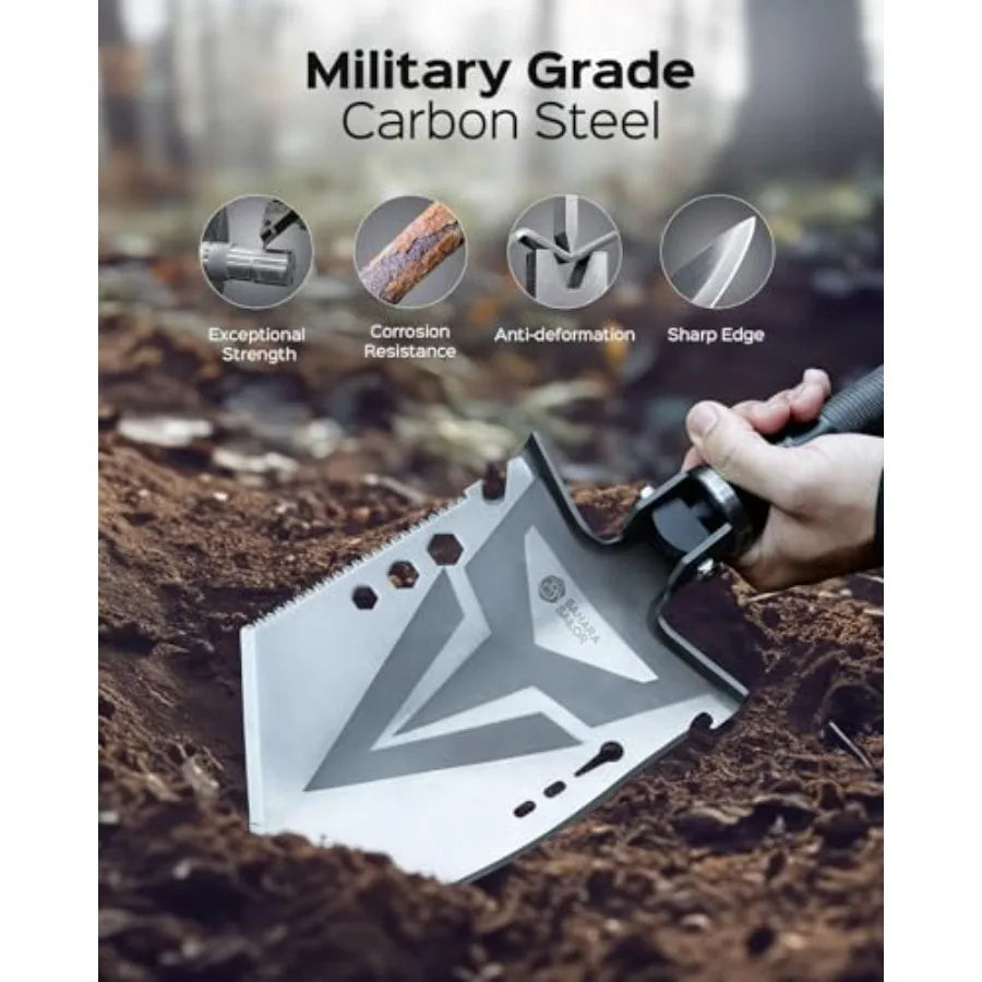 Folding Camping Shovel Axe Kit Military Grade Multifunctional Survival Tactical Shovel with Paracord Dual Color Flashlight Whet